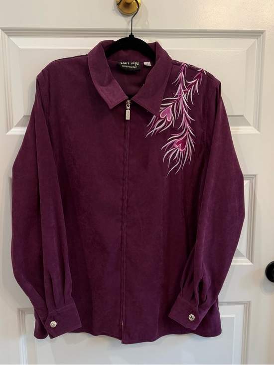 Bob Mackie Jackets & Blazers - Bob Mackie Wearable Art Purple Faux Suede Phoenix Jacket Boho Glam Vintage L